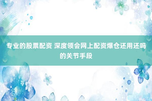 专业的股票配资 深度领会网上配资爆仓还用还吗的关节手段